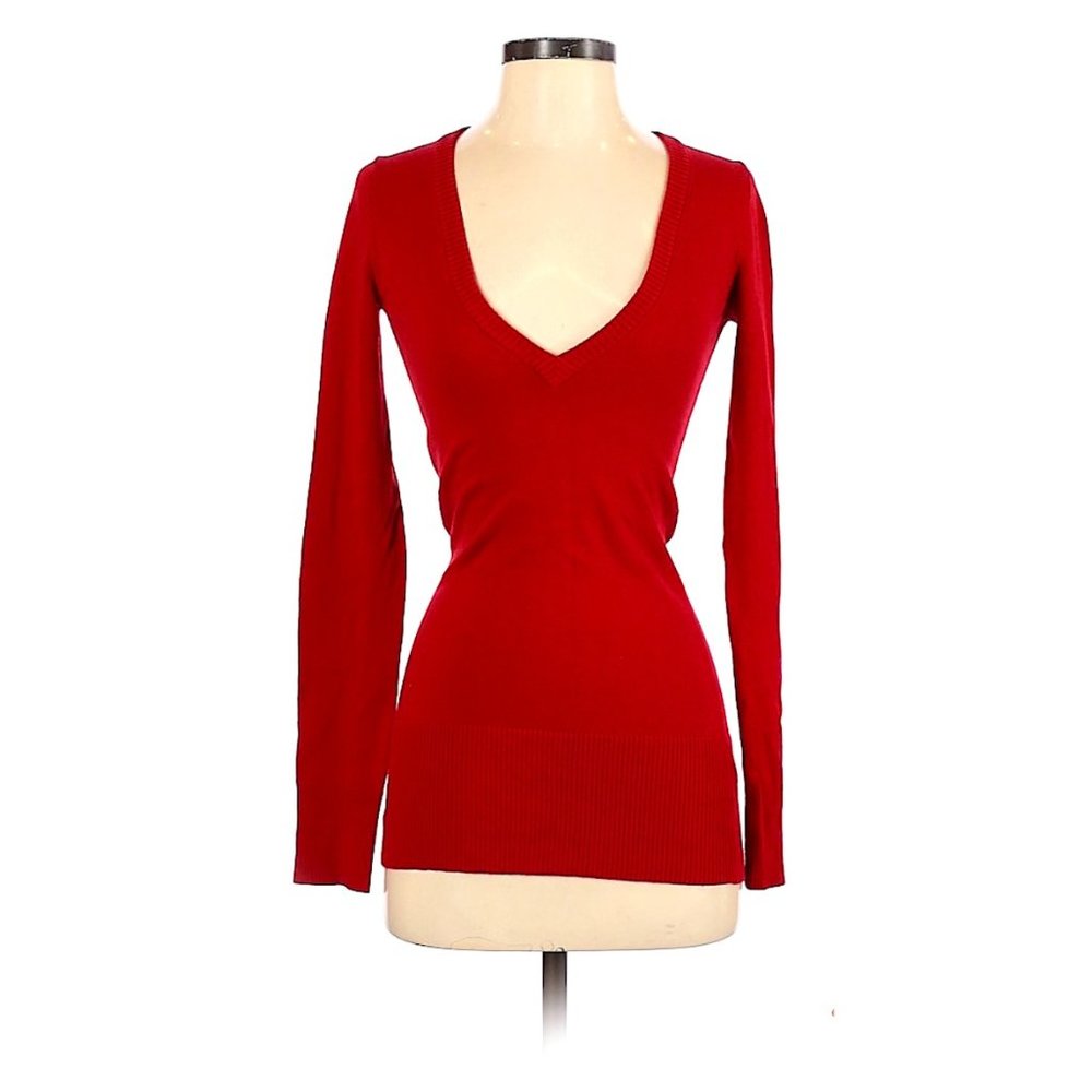 Red Long Sleeved V-neck Sweater